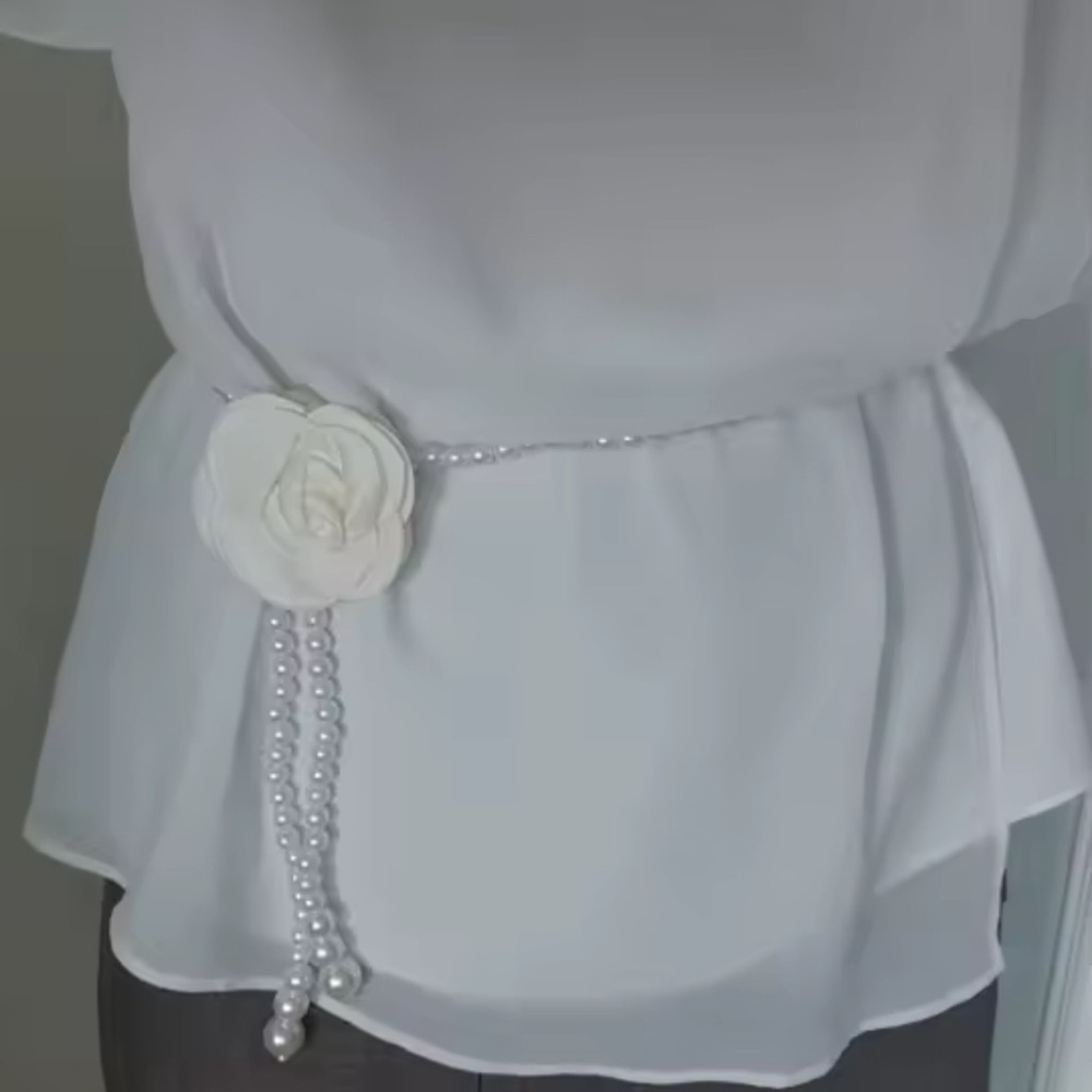 White Rose Vintage Romantic Pearl Belt - Picture 8 of 15